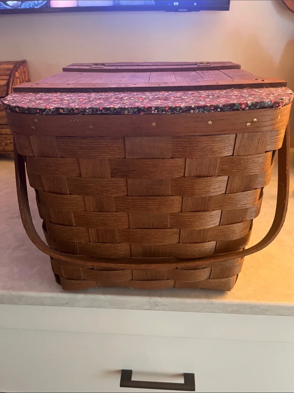 Vintage Basketville Large  Woven Wood Picnic Basket Home Decor
